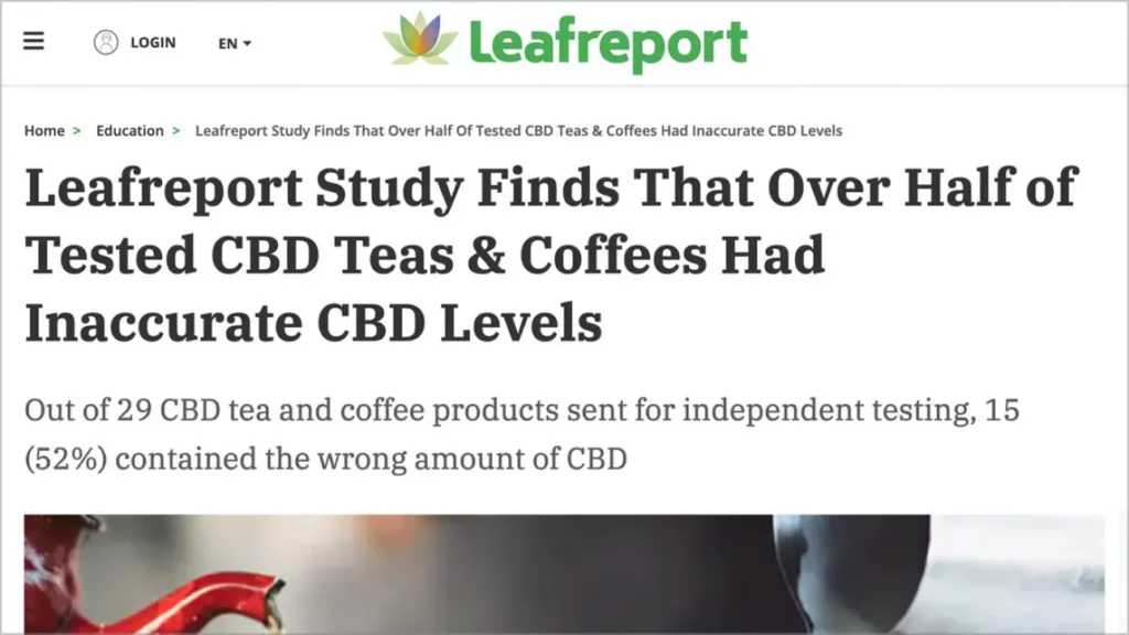 Leafreport Study Finds That Over Half of Tested CBD Teas & Coffees Had Inaccurate CBD Levels