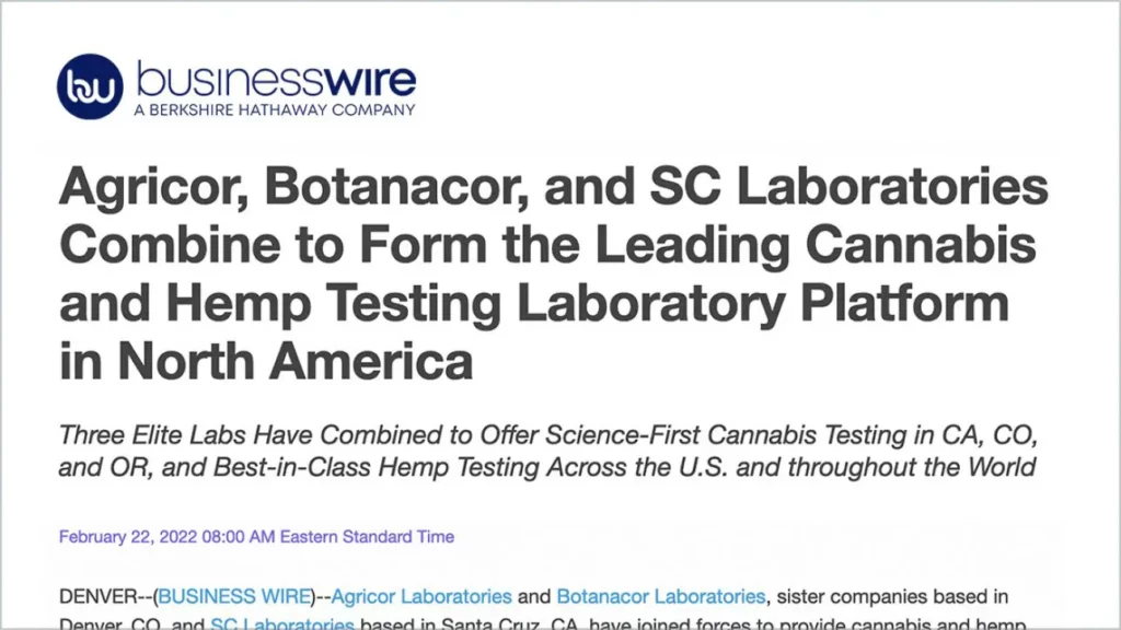 Agricor, Botanacor, and SC Laboratories Combine to Form the Leading Cannabis and Hemp Testing Laboratory Platform in North America