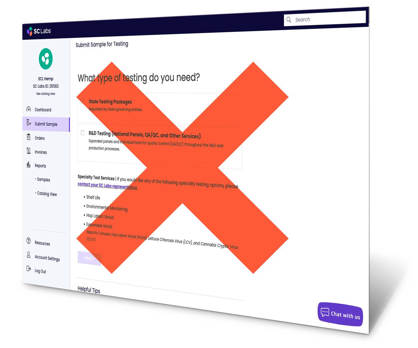 SC Labs CSP Old Sample Submission page